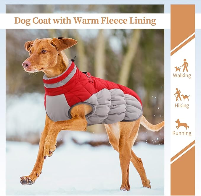 Dog Jackets for Medium Dogs,Medium Dog Coat,Warm Pet Winter Coat Zip Up Back,Waterproof Dogs Jacket with D-Ring,Pet Cold Weather Coats with Fleece Lined, Snowsuit Pug Boston Terrier,Red,M