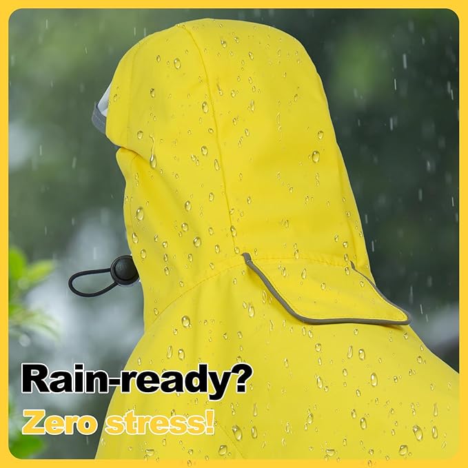 DENTRUN Dog Rain Poncho for Corgi, Schnauzer – Waterproof & Quick-Dry – Hooded Design with Leash Hole for Outdoor Adventures, Camping, City Strolls, L