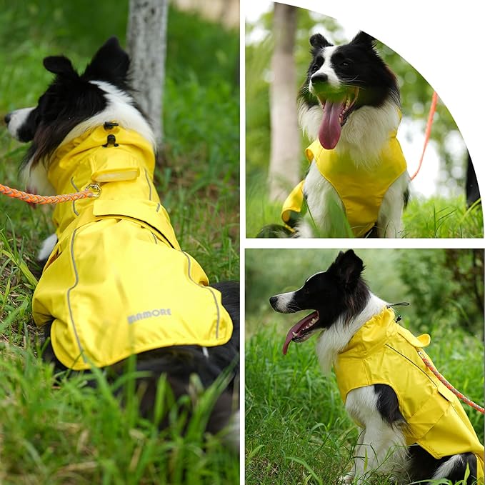 Waterproof Dog Raincoat with Reflective Strip, Adjustable Breathable Rain Coat Jacket with Leash Hole for Dogs (Yellow, Small)