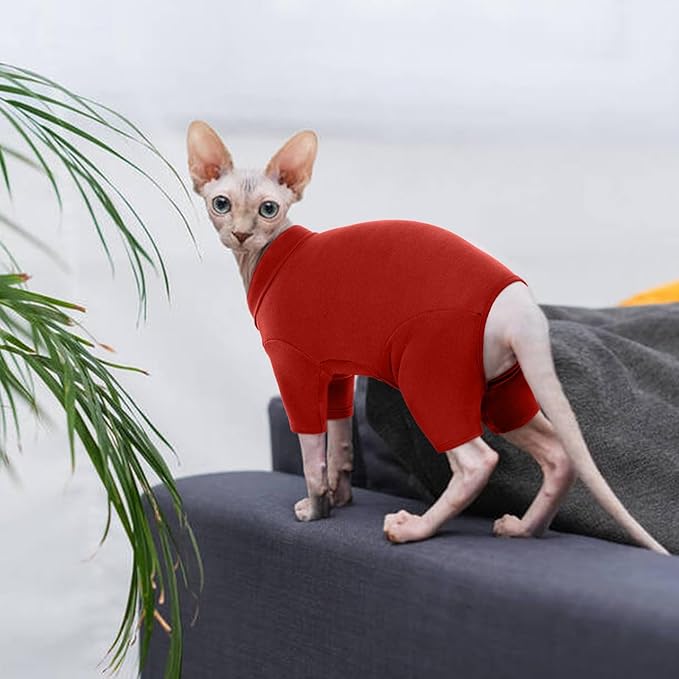 ROZKITCH Cat Jumpers, Breathable Soft Cat Jumpers for Cats Only, Coat with Four Legs, Warm Sweater T-Shirt Pajamas Jumpsuit Vest Cornish Rex Devon Rex Peterbald Red S