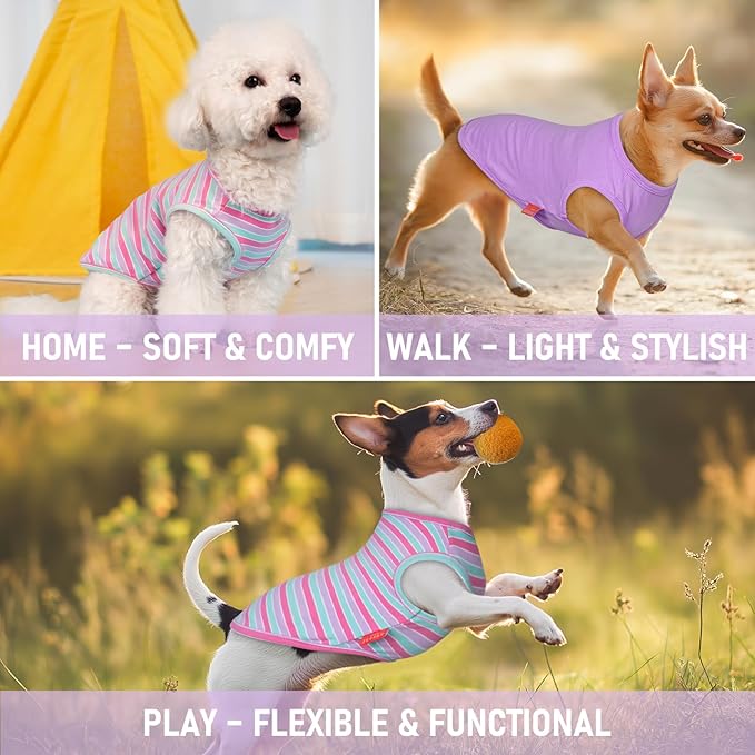 KYEESE 2Pack Dog Shirts Striped T Shirt Soft Tee for Small Dogs Cotton Tank Top Clothes Lightweight Sleeveless Dog Vest, X-Large,Purple+Striped