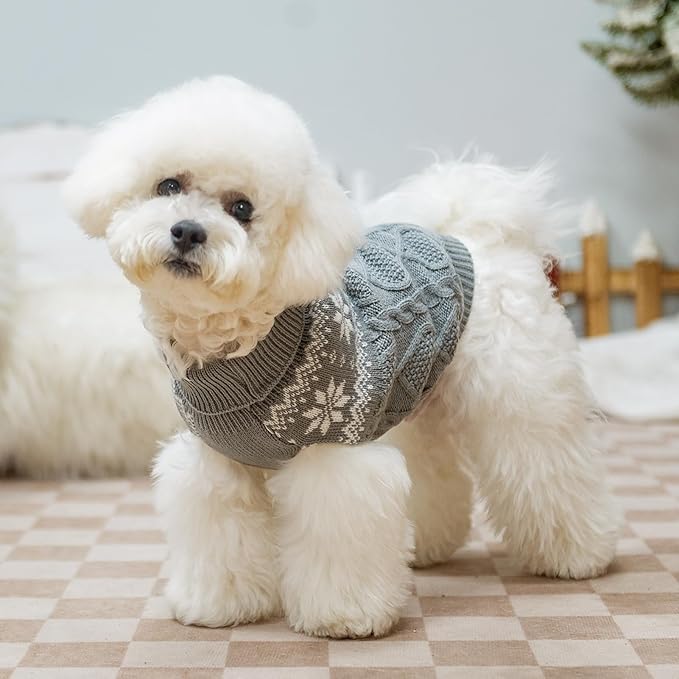 Warm Winter Dog Sweater - Cold Weather Pet Clothes for Small Medium Large Dogs Indoor Outdoor, Soft Classic Knit Puppy Apparel, Grey, SM