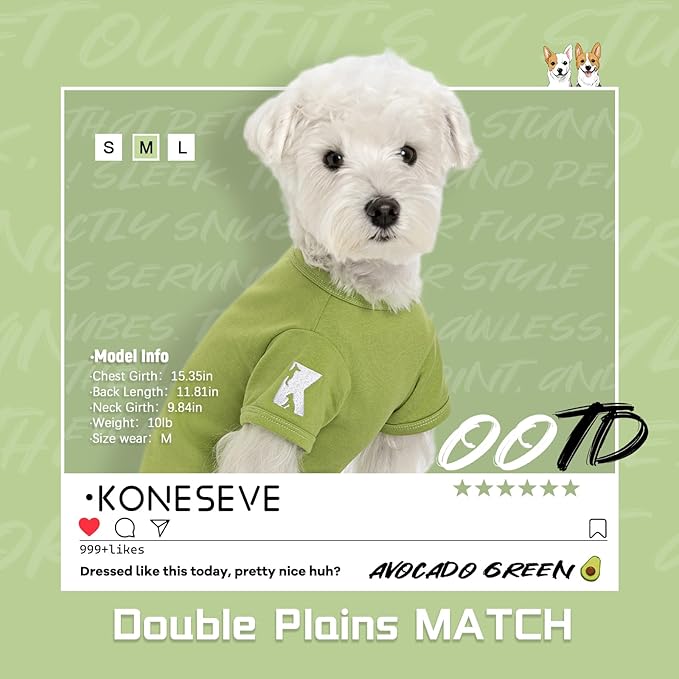 Koneseve Dog Shirts 2 Pack Soft Tee Comfortable Pet Clothes for Small Pets Brown & Avocado Green XS