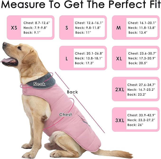 Dog Coat, Waterproof Dog Winter Jacket with Pocket, Reflective Adjustable Pet Snow Vest, Warm Cozy Fleece Sweater for Small Medium Extra Large Dogs - Light Pink, M