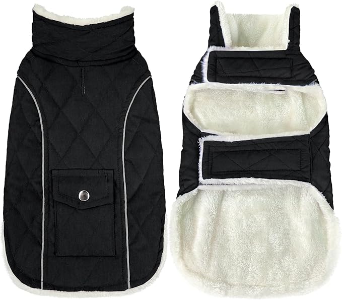 Malier Dog Winter Coat, Windproof Dog Cold Weather Coats with Real Pocket, Winter Extra Warm Pet Coat Fleece Jacket Reflective Clothes for Small Medium Large Dogs and Puppy (Black, Large)