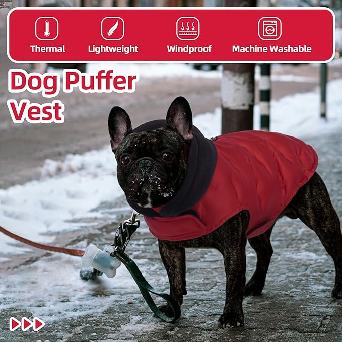 Nanaki Warm Dog Puffer Jacket with Hood-Soft Reflective Dog Coat for Medium Dogs Cold Weather,Lightweight Windproof Snowproof Puffer Vest for Outdoor Walking Hiking, Adjustable Snowsuit Easy On,Red
