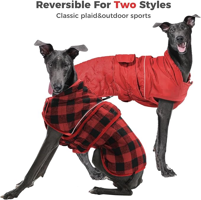 PAWZ Road Dog Winter Coat with 5 Layers Warm Material, Reversible Dog Clothes with 2 Sides, Dog Jacket Outdoor Water Repellent, (Red Plaid XL)