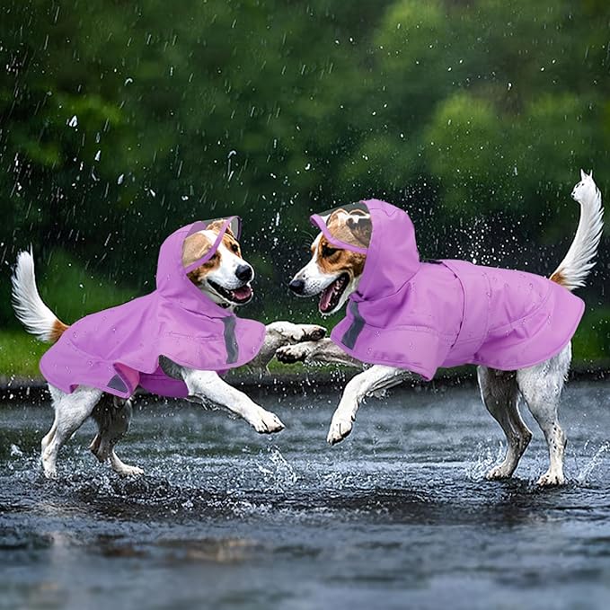 Kuoser Dog Raincoat, Waterproof Dog Rain Jacket with Clear Hooded Double Layer, Lightweight Reflective Dogs Rain Coat with Adjustable Belly Strap, Rain Coats for Extra Large Dogs Outdoor Wear,Pink 2XL