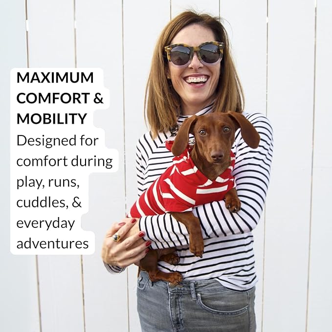 DJANGO Dog Hoodie – Warm, Lightweight, Soft & Stretchy Dog Sweater with Hood, Harness Hole & Elastic Waistband – Cozy Sweatshirt for Small Dogs up to 25 lbs, Dachshunds & Puppies – Crimson Red, Small