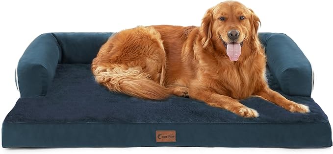 Orthopedic Dog Beds for Extra Large Dogs, Waterproof Egg Crate Foam XL Dog Bed with Sides 45 * 35Inch, Big Dogs Couch Beds with Removable Washable Cover and Nonskid Bottom, Navy Blue