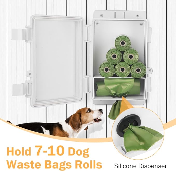 Dog Poop Bag Dispenser, Wall Mount Dogs Waste Bag Holder 100% Water Proof Outdoor Dog Waste Station for Yard Sign for Home Porch Yard (Dispenser Only)