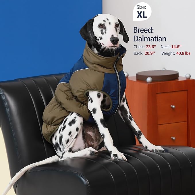 IECOii XL Dog Coat - Winter Waterproof, Extra Warm XLarge Dog Coat with Reflective Fleece Vest & Turtleneck, Zipper Closure, XL