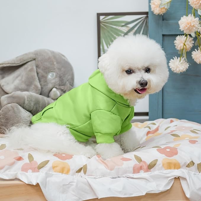KOOLTAIL Basic Dog Hoodie - Soft & Warm Dog Hoodie Sweater with Leash Hole and Pocket, Dog Winter Coat, Cold Weather Clothes Sweatshirt for Small Medium Large Dogs Puppy Cat Boys Girls Green SM