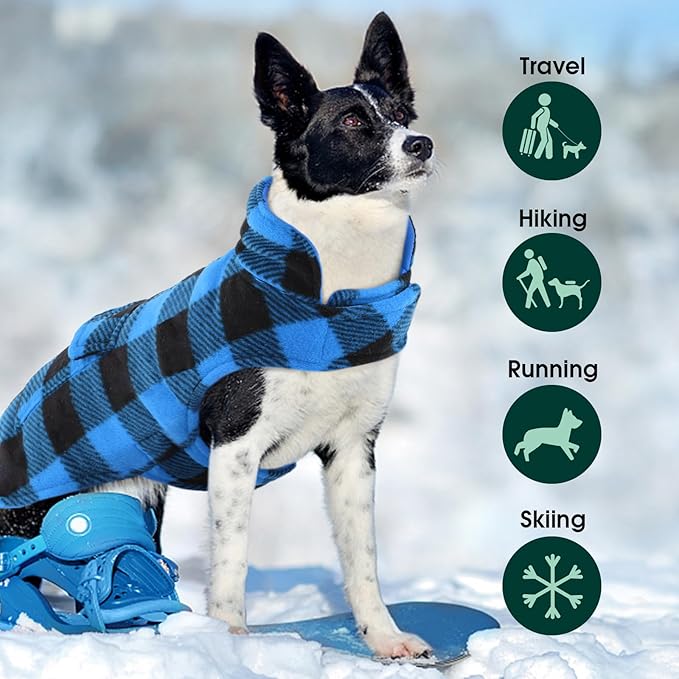 Kuoser Dog Winter Coat, Windproof Dog Fleece Jacket British Style Plaid Cold Weather Doggie Vest Coats, Reversible Cozy Warm Pet Clothes Apparel for Extra Large Size Dogs XXL