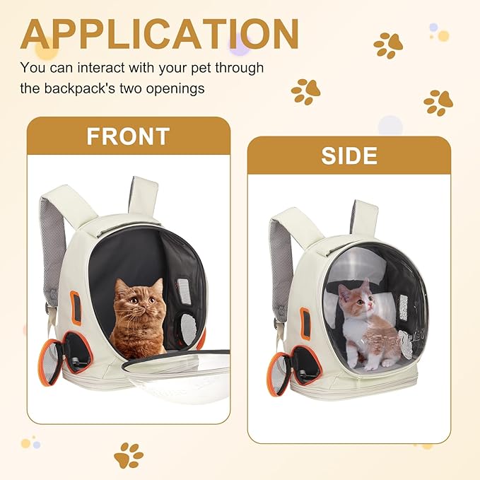 Pet Backpack Carrier, Portable and Ventilated, Oxford Cloth, Dog Cat Travel Bag with Transparent Cover 12.99", (Beige, 1 Pcs), Intended for Hiking/Camping/Traveling