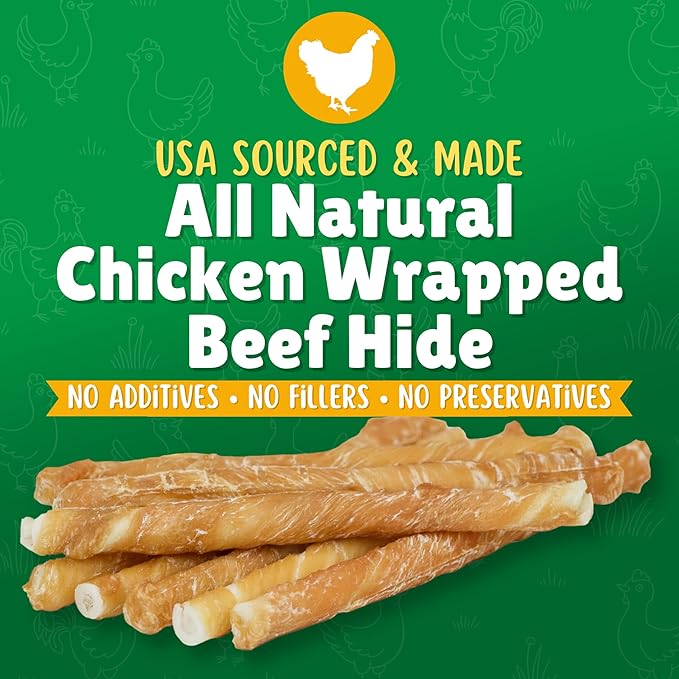 Chicken Wrapped Rawhide Dog Treats – 200ct. Rawhide Chew Sticks – Long Lasting Chews for Small Dogs Made in The USA with Natural Chicken and Beef Hide