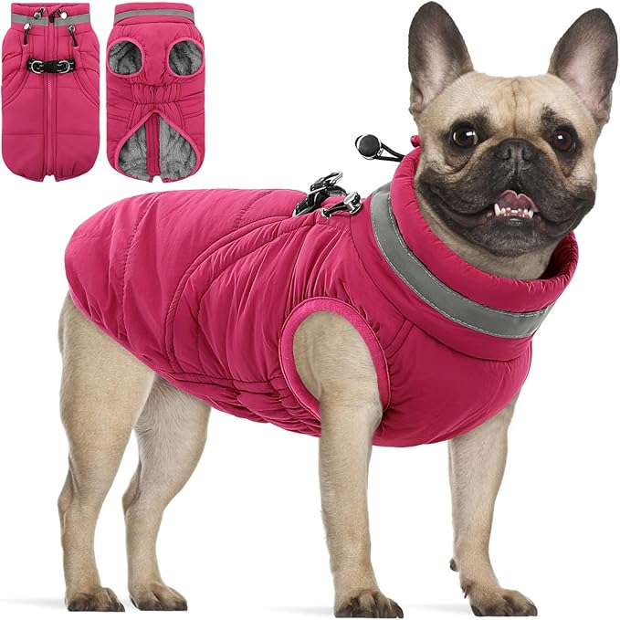 SAWMONG Dog Coat, Warm Dog Winter Coat, Waterproof Fleece Jacket, Cold Weather Dogs Jacket (S,Rosered)