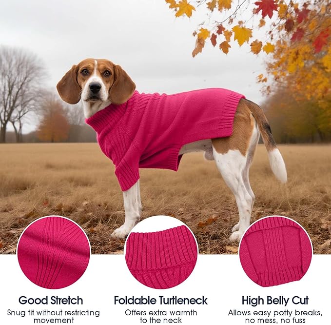 IECOii XXXL Dog Sweater,Warm Dog Sweaters for Extra Large Dogs Girl Boy,Stretchy & Cozy,Turtleneck Knitted Pullover for Pet Wear On Holiday,Easy On Doggy Sweatshirt for Labrador (Rose red,XXXL)