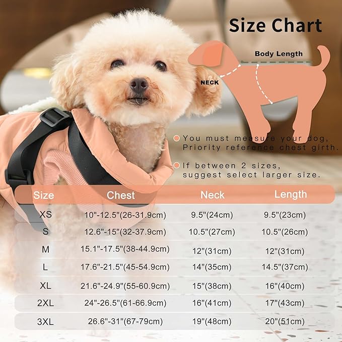 Dog Jacket with Harness,Fleece Lined Warm Puppy Coat for Winter,Soft Windproof Small Dog Vest,LightOrange XS