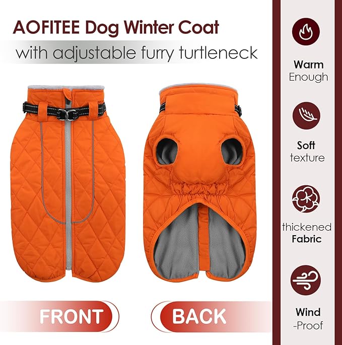 AOFITEE Large Dog Winter Jacket, Waterproof Dog Coat with Back Zipper, Reflective Puffer Coat Pet Snowsuit, Warm Winter Snowsuit for Large Dogs, Snow Jacket for French Bulldog