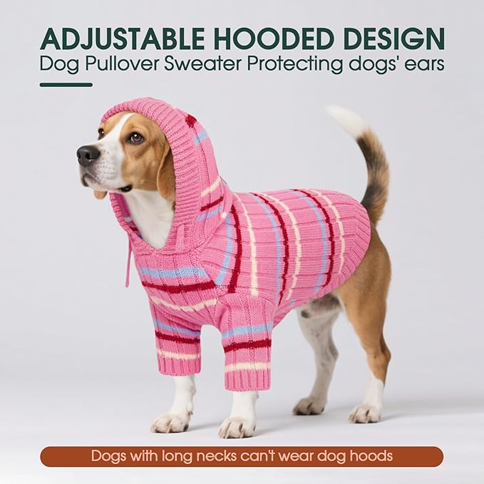 Kuoser Dog Sweater, Dog Sweaters for Small Dogs Girl Boy, Soft Puppy Pullover Sweater for Christmas Thanksgiving, Dogs Cable Knitted Sweatshirt Thermal Pet Winter Clothes for Cold Weather, Pink XS