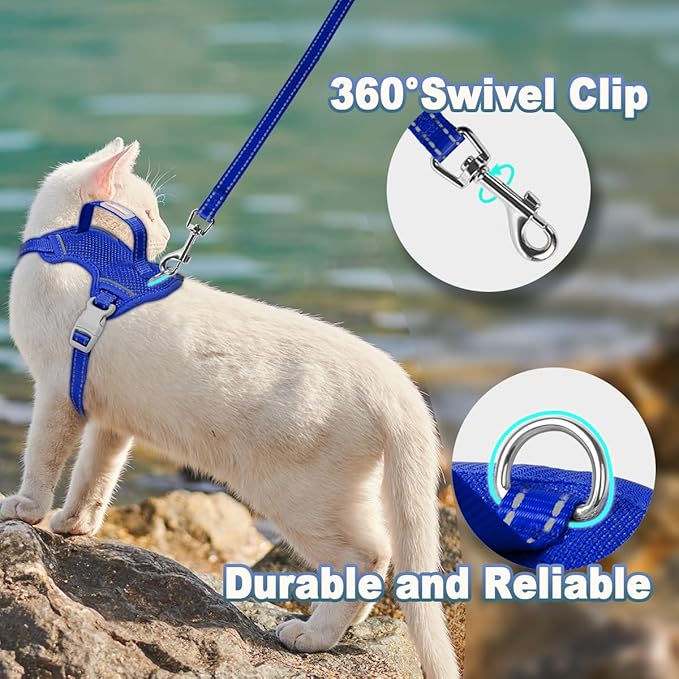 Cat Harness and Leash Set Escape Proof for Kitten Walking, Soft Adjustable Top Handle Vest Harnesses for Cats, Easy Control Breathable Reflective Small Medium Large, Sapphire Blue,XS