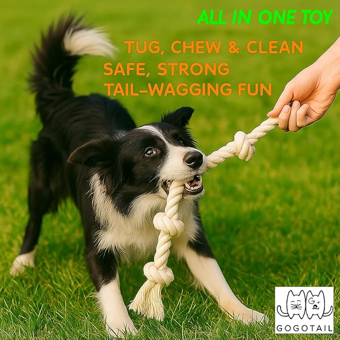 2-Pack White Dog Rope Toys for Aggressive Chewers – 20” Durable 4-Knot Tug Toy for Medium & Large Dogs – Safe, Indoor & Outdoor, Washable Cotton Chew Toy for Dental Health