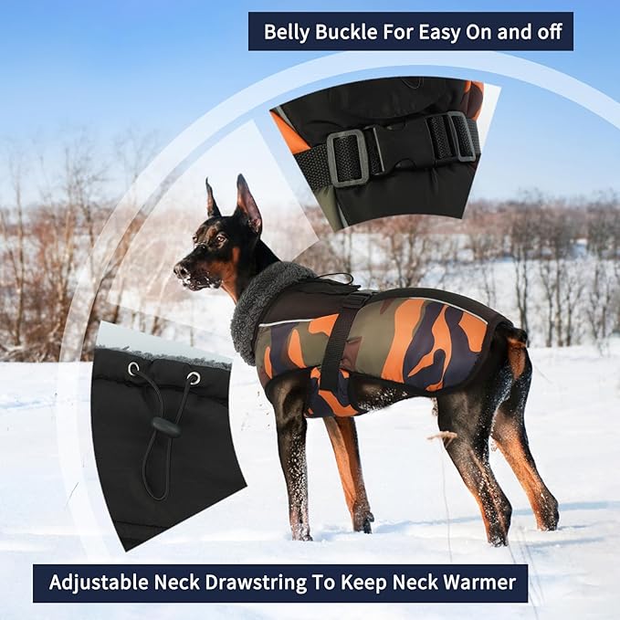 IECOii Extra Warm Coat - Reflective & Adjustable Dog Jacket - Fleece Turtleneck for Cold Weather - Sizes Small to Extra Large