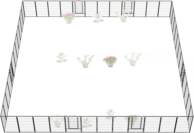 FXW Garden Fence Outdoor for The Yard – 45in(H) x 109.4ft(L) Heavy Duty Metal Animal Barrier for Dog and Rabbit, Decorative Dog Fence, 48 Panels, Black