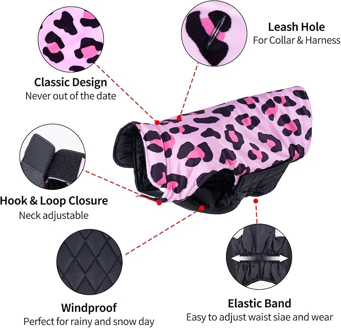 CuteBone Winter Dog Jacket Reversible Vest Thick Warm Soft Coat with Leash Hole - Waterproof, Windproof, Adjustable for Small, Medium, Large Dogs