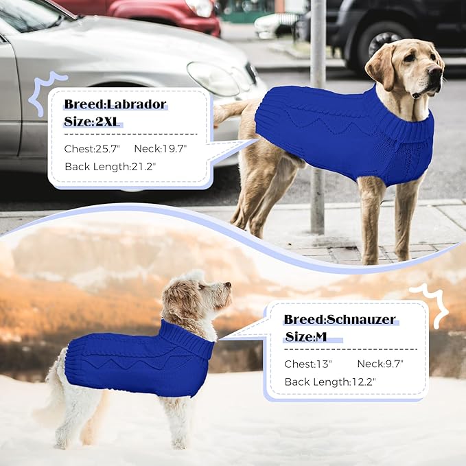 Dog Sweaters for Small Medium Large Dogs Girl, Soft Warm Turtleneck Pup Dogs Shirt, Double Knitting Collar for Outdoor Playing, Warm Dog Clothes (M,Royal Blue)