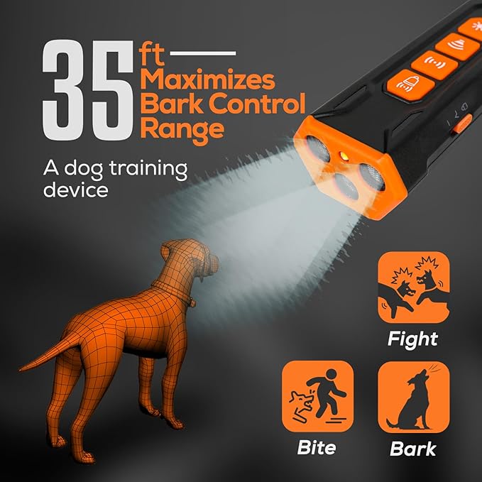 NEEDIT Dog Bark Deterrent Device to Stop Own or Neighbor’s Dog Barking, Biting & Fighting with Long Range – Rechargeable Ultrasonic Portable Anti Barking Device with 3X Sonic Emitters & Flash (Black)