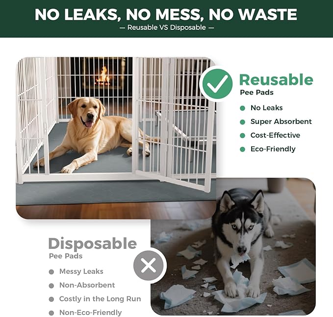 FXW Washable Pee Pads for Dogs, Puppy Pads with Super Absorbent, Specifically Designed for FXW Rollick/Homeplus 32inch 6 Panels Dog Playpen, 72" × 43" Rectangle, Gray, 1 Pack