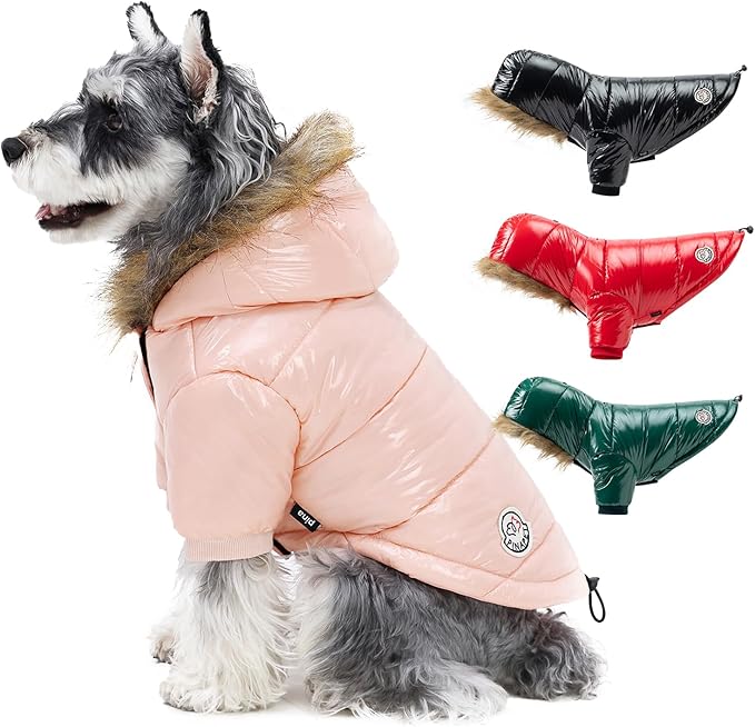 PINA Winter Coat with Faux Fur Hood, Windproof and Warm, for Small to Large Dogs, Pink, S