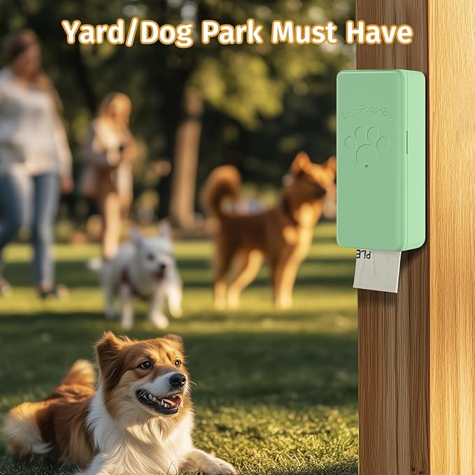 Dog Poop Bag Dispenser, Wall-Mounted Dog Bag dispenser Outdoor or Indoor for Doggy and Pets, Green Poop Holder for Yard and Park, Included 4 Rolls (60 Bags)