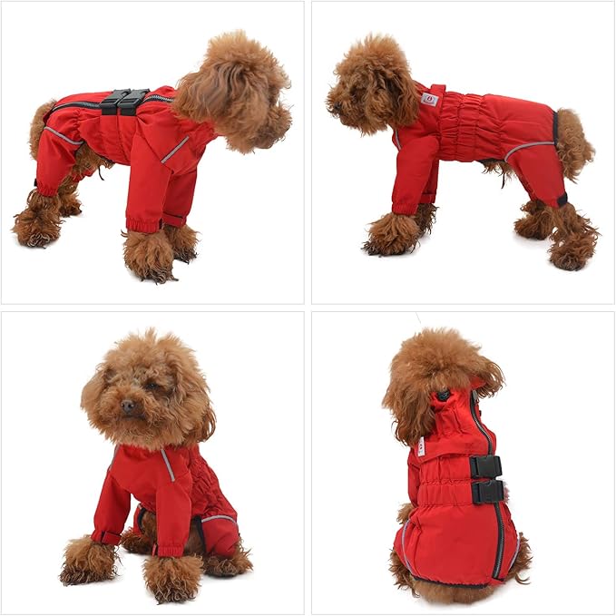 Dogs Waterproof Jacket, Lightweight Waterproof Jacket Reflective Safety Dog Raincoat Windproof Snow-Proof Dog Vest for Small Medium Large Dogs Red S