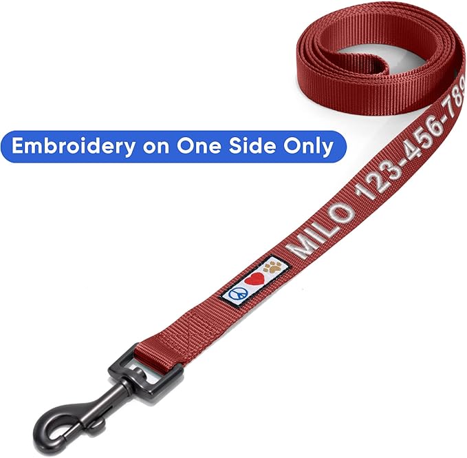 Pawtitas Personalized Dog Leash Embroidered Customize with Your Pet Name & Phone Number Puppy 6 ft Long Small Brown Custom Engraved Name, Customized XS/S (Pack of 1)