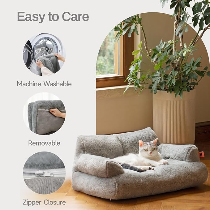 MEWOOFUN Cat Bed for Indoor Cats, Washable Dog Beds for Small Dogs & Cats with Removable Cover, Fluffy Cat Couch with Non-Slip Bottom (Grey, 26.0" L X 19.0" W X 13.0" Th)