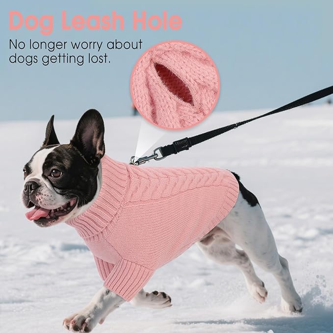Dog Sweaters for Large Dogs Classic Turtleneck Dog Christmas Sweater Thick Warm Pullover Female Puppy Pet Stretch Knitwear Fall Winter Clothes with Leash Hole(Pink, L)