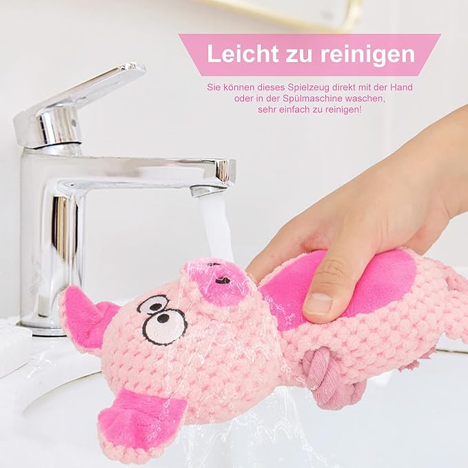 Dog Toys, Dog Squeaker Toys with Crinkle Paper, Stuffed Animal Dog Plush Chewing Toy, Cotton Rope Interactive Toys for Puppy, Small, Middle Dogs (Pink Pig)