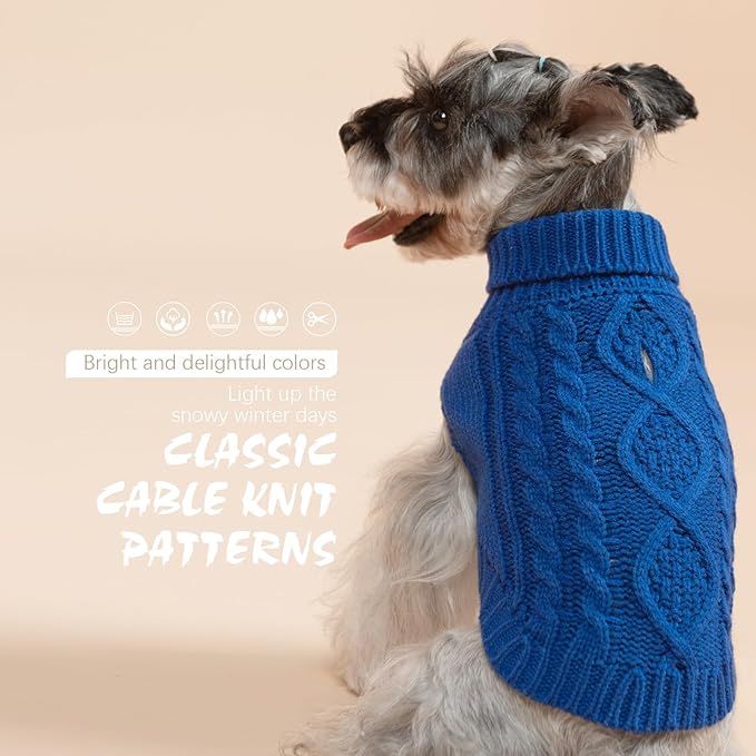 BINGPET Thermal Knitted Dog Sweater for Small Medium Large Dogs,Winter Dog Cat Coat Warm Sweartershirts Outfits,Classic Cable Knit Turtleneck Pullover Dog Jumper Coat Warm Sweartershirts(Blue,S)