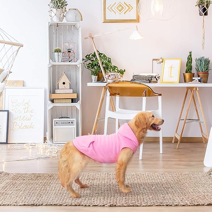 EXPAWLORER Dog Hoodie Fleece Sweater Vest, Hooded Dog Sweatshirt Fall Winter Pet Clothes with Leash Hole, Sleeveless Warm Cozy Puppy Clothing for Cat Small Medium Large Dogs Girl Boy, Pink L