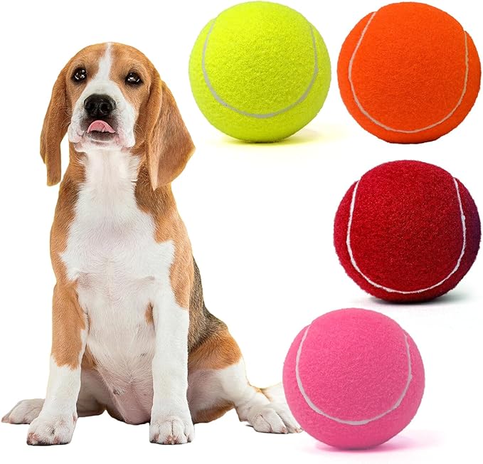 Tennis Ball Dog Toys 4 Pack - Giant 4-Inch Durable and Safe Fetch Tennis Ball for Dogs with Mesh Bag, Large Dog Tennis Balls Perfect for Indoor and Outdoor Interactive Play(Multicolor)
