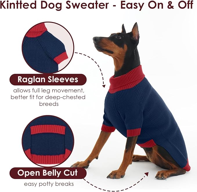 Dog Sweaters for Medium Dogs Boy Girl, Soft Turtleneck Sweater with Leash Hole, Stretchy Fall Sweater Christmas, Fleece Winter Warm Pet Clothes Costume for Schnauzer, Bichon Frise, NavyBlue M