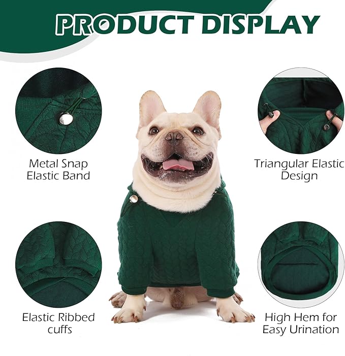 EXPAWLORER Textured Cable Knit Basic Dog Hoodie, Elevated Style Dog Sweater with Leash Hole and Pocket, Soft and Warm Pet Winter Coat, Cold Weather Clothes for Small Medium Large Dogs Cats,Green XXL