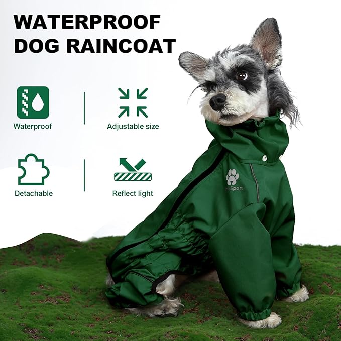 PINA Lightweight Dog Jacket with Hood and Leash Hole, Waterproof Dog Raincoat, Full Wrap Design with Reflective Strap and Pocket for Wet Weather Protection