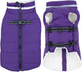 Large Dog Coat with Harness Built-in, Waterproof Reflective Fleece Lined - Warm Windproof Winter Jacket with Back Zipper, Cold Weather Snow Dog Coats - Purple - 2XL