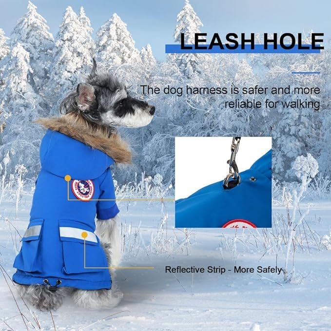 PINA Dog Coats for Small Dogs, Waterproof Dog Jacket, Dog Winter Coat Jacket, Warm Dog Cold Weather Coats, Windproof Reflective Dog Hoodie with Pocket, Flannel Lining Dog Snow Coat with Faux Fur Hood