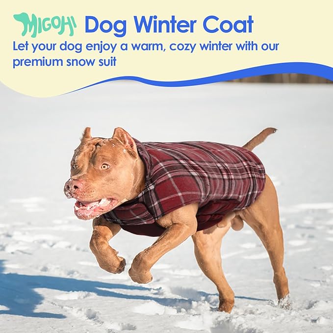 MIGOHI Dog Jackets for Winter, Windproof Waterproof Reversible British Style Plaid Warm Coat for Small Medium Large Dogs, Red, L
