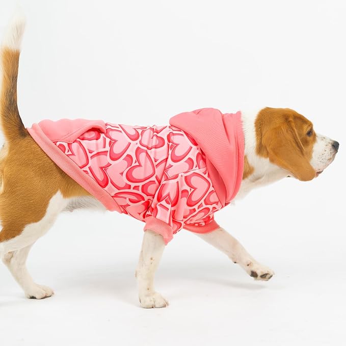 PUPTECK Fall Winter Dog Hoodie Pet Sweatshirt Soft Warm Clothes Fleece Lined with Hat for Small Medium Large Dogs, Pocket Design, Pink M